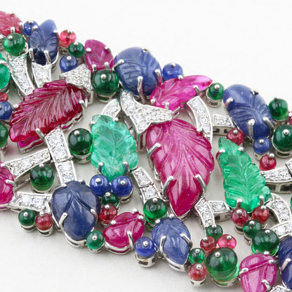 Diamond and Carved Natural Fine Gemstone Bracelet