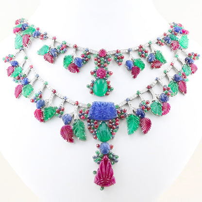 Diamond and Carved Natural Fine Gemstone Necklace