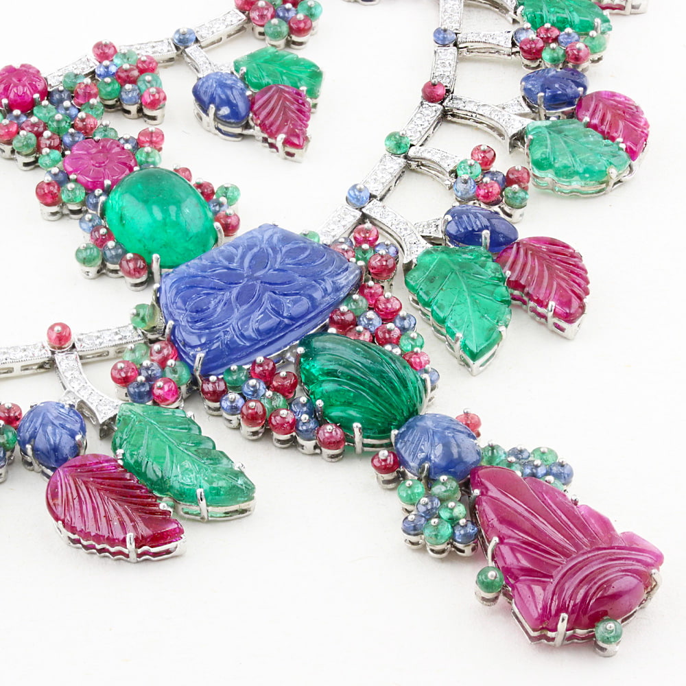 Diamond and Carved Natural Fine Gemstone Necklace