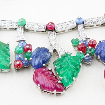 Diamond and Carved Natural Fine Gemstone Necklace