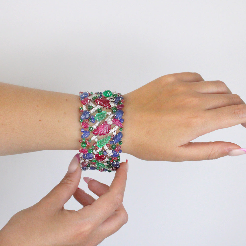 Diamond and Carved Natural Fine Gemstone Bracelet