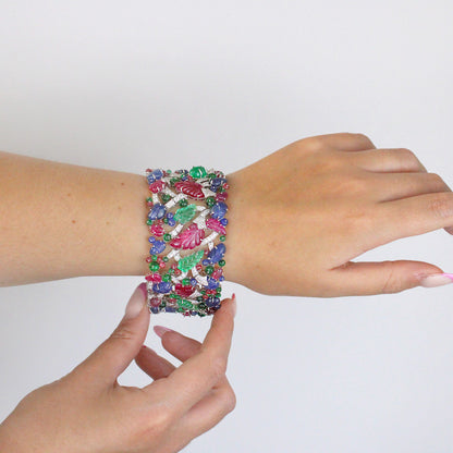 Diamond and Carved Natural Fine Gemstone Bracelet