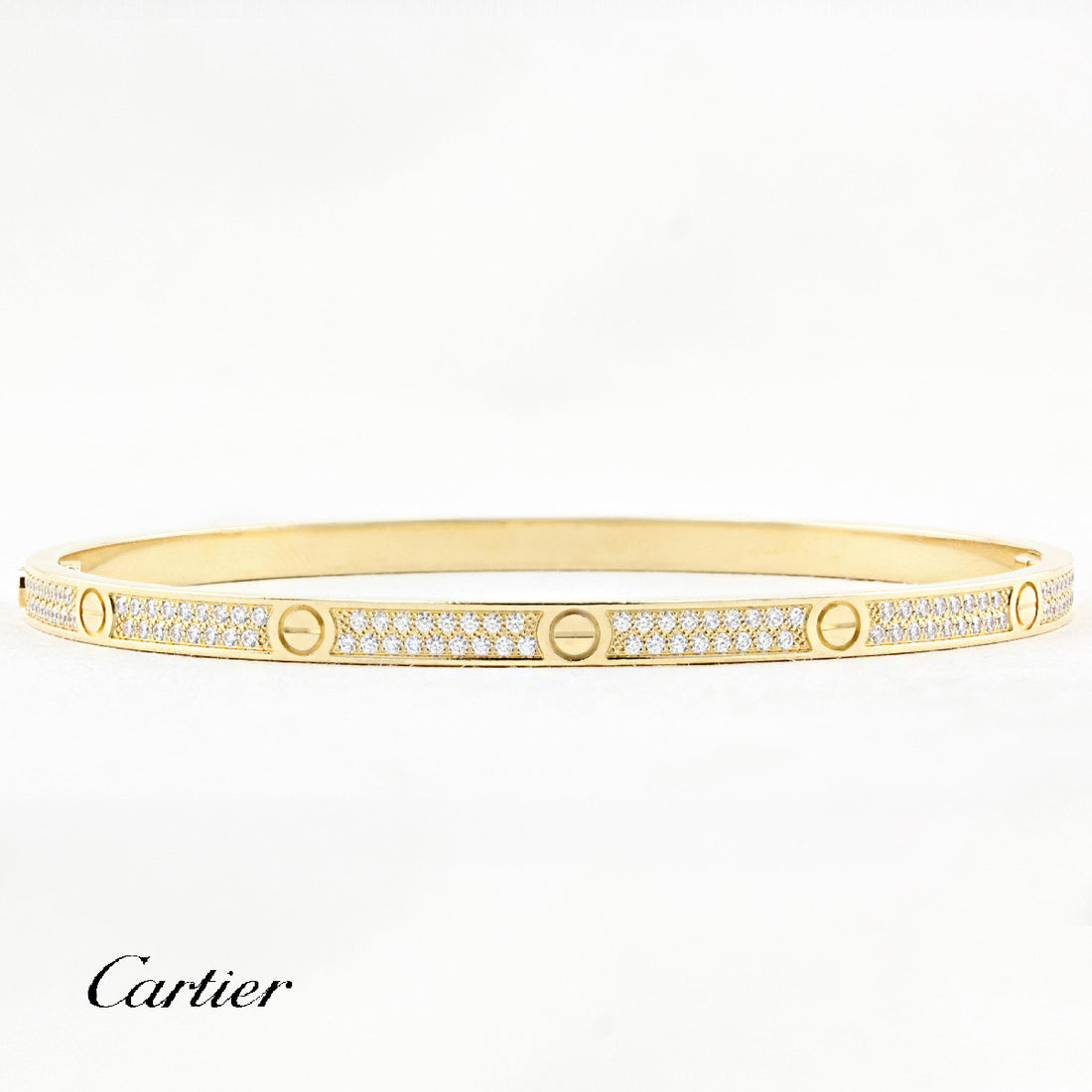 Cartier SM Yellow Gold Diamond Paved Love Bracelet - Size 18