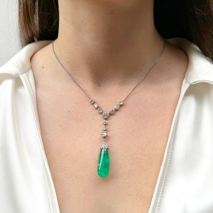 Antique 30ct Emerald and Old Cut Diamond Drop Pendant