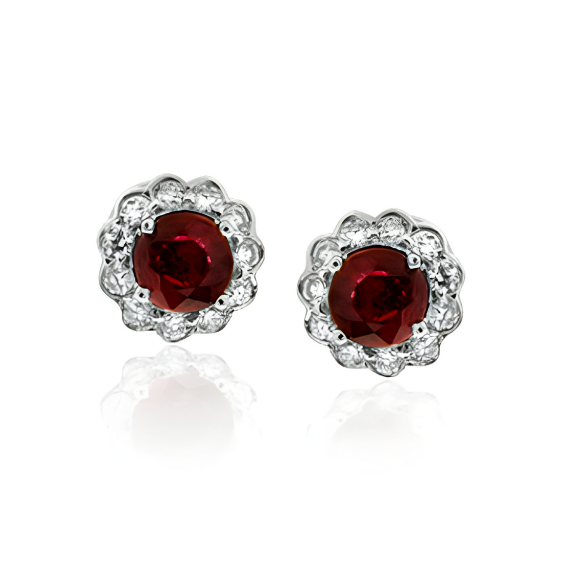 Ruby and Diamond Halo Stud Earrings
