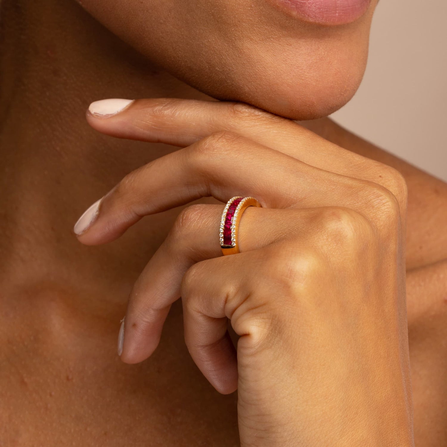 Ruby and Diamond Half Eternity Ring