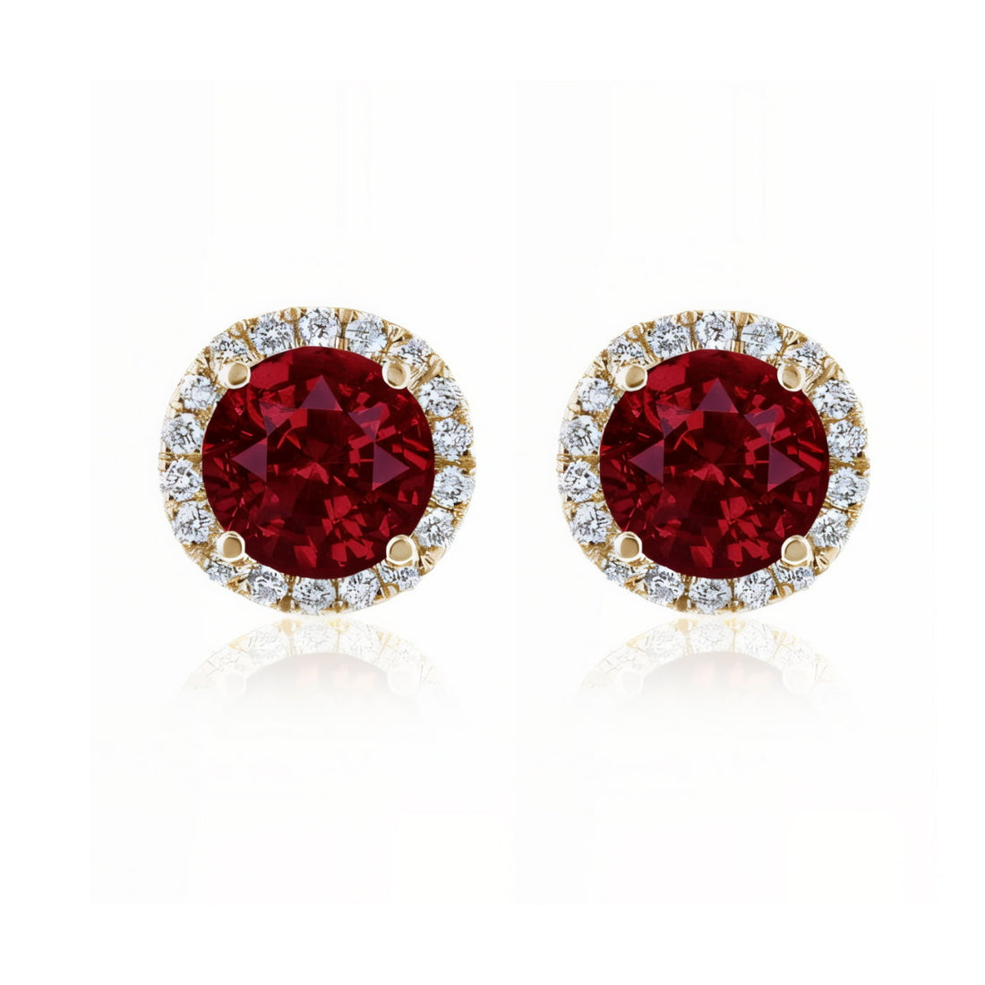 Ruby and Diamond Micro Halo Stud Earrings