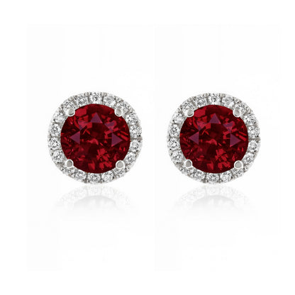 Ruby and Diamond Micro Halo Stud Earrings