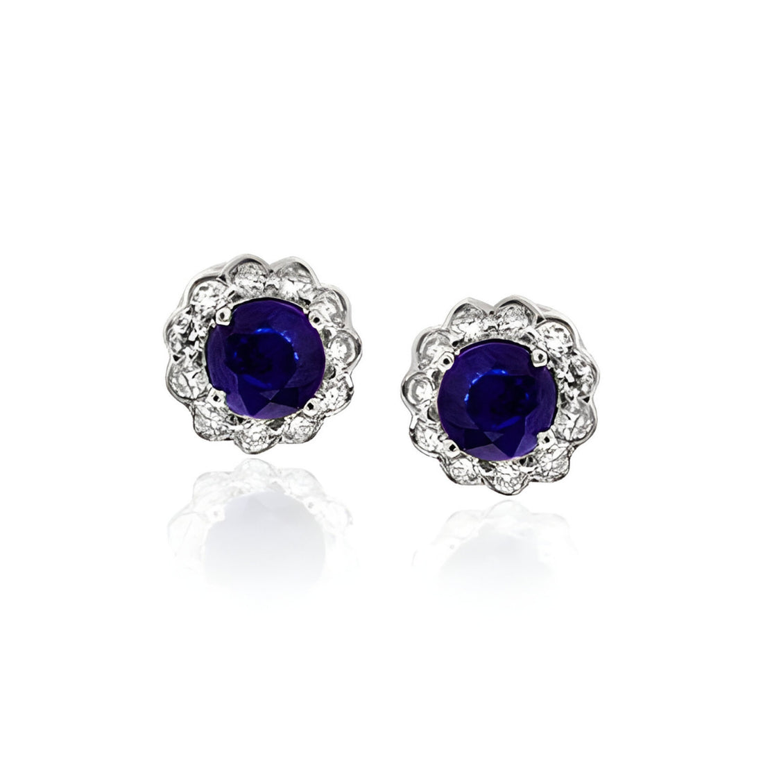Sapphire and Diamond Halo Stud Earrings