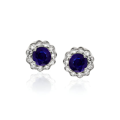 Sapphire and Diamond Halo Stud Earrings