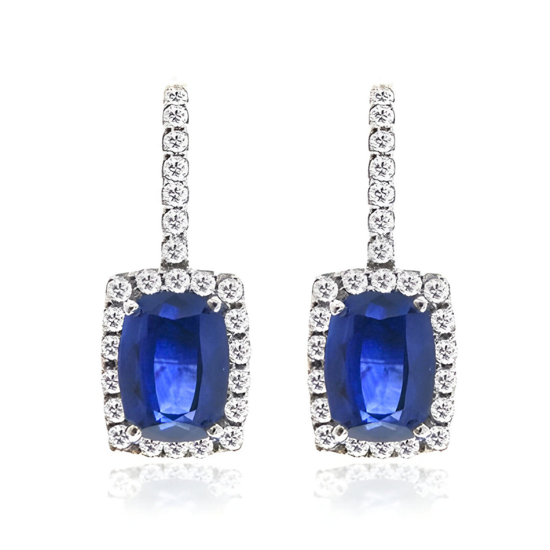 Sapphire and Diamond Halo Drop Earrings