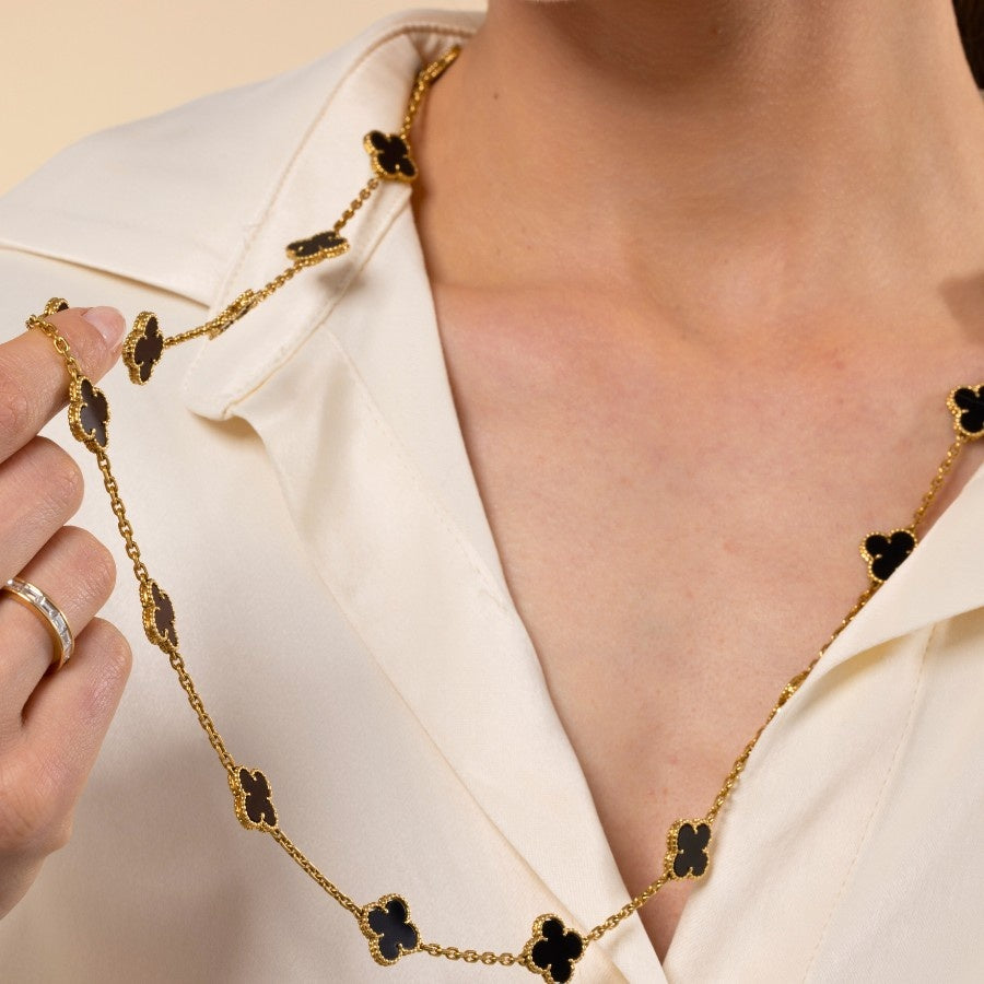 Van Cleef &amp; Arpels Onyx 20 Motif Alhambra Necklace