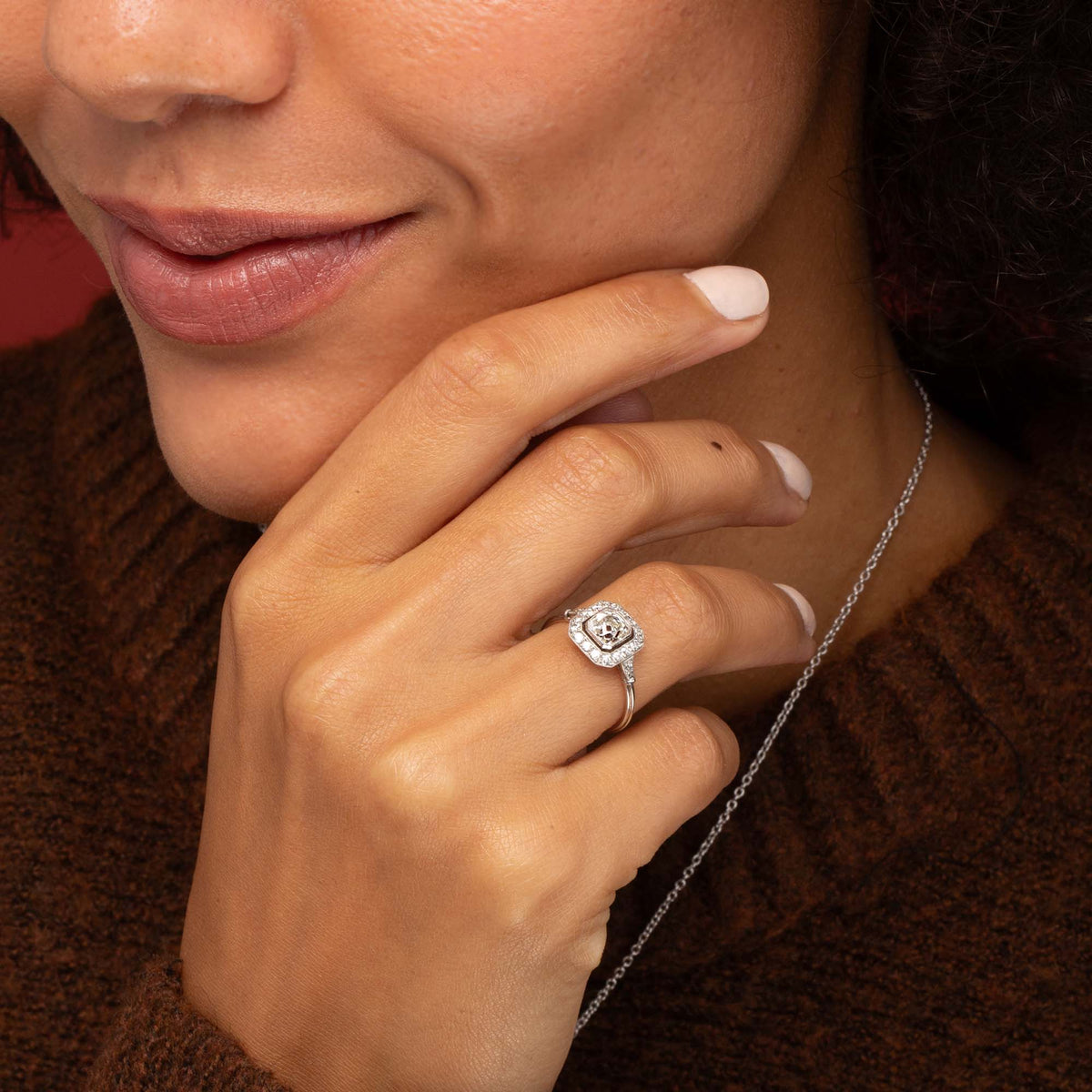 Vintage 1.20ct Old Mine Cushion Cut Diamond Cluster Ring