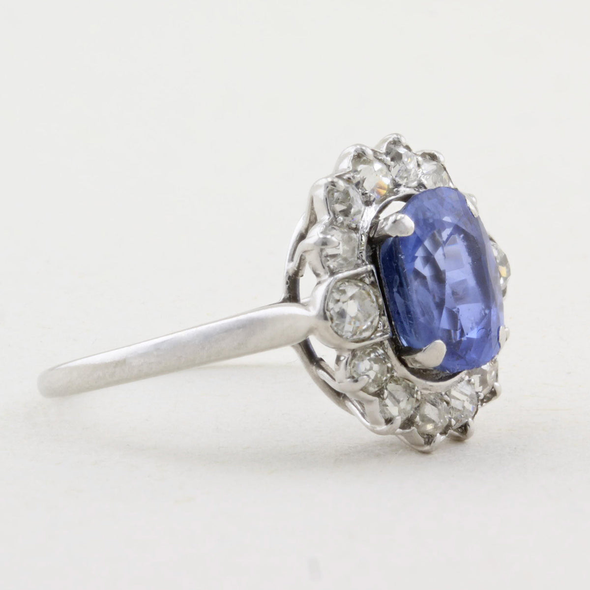Vintage 3.00ct Sapphire &amp; Old Cut Diamond Cluster Ring