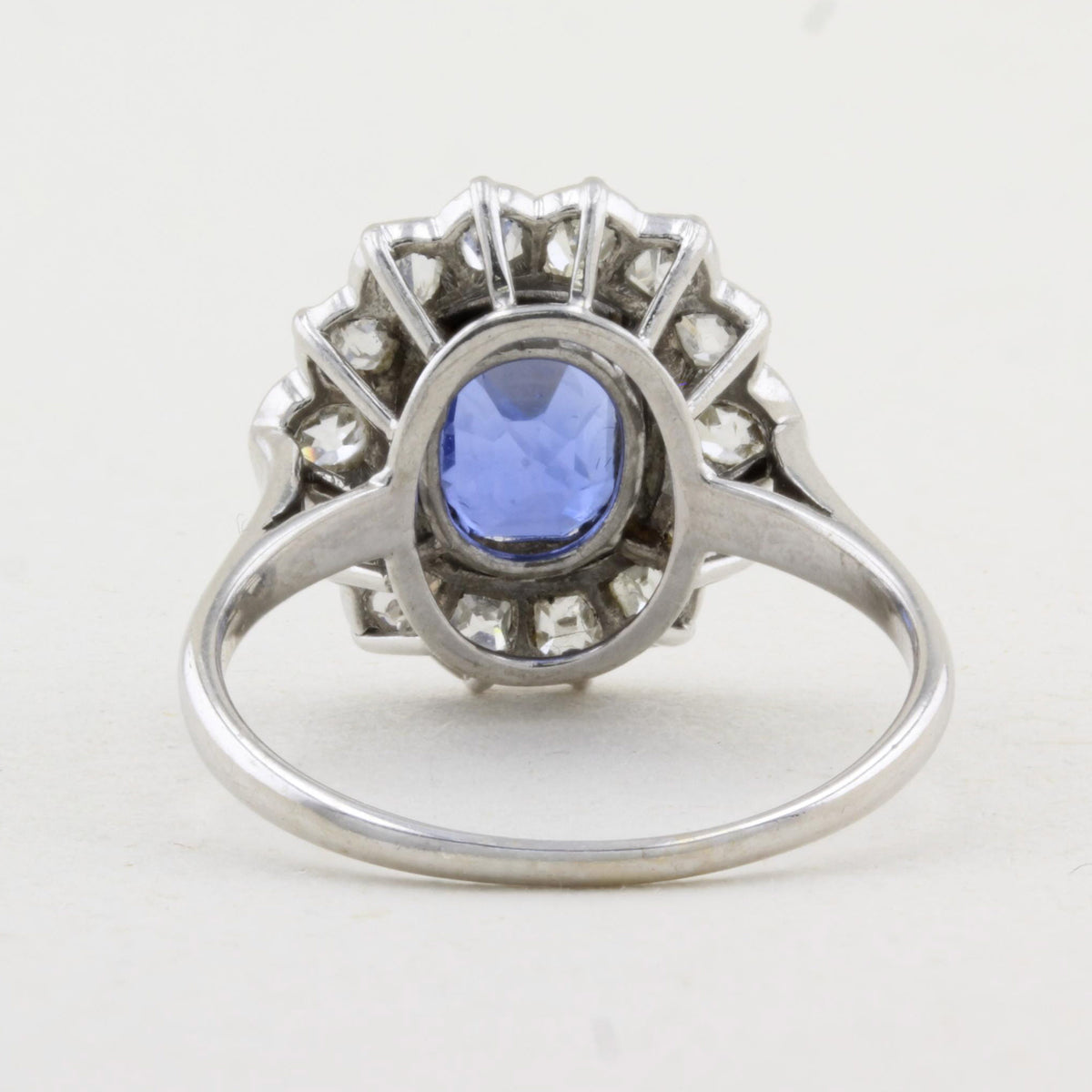 Vintage 3.00ct Sapphire &amp; Old Cut Diamond Cluster Ring