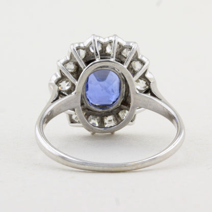 Vintage 3.00ct Sapphire &amp; Old Cut Diamond Cluster Ring