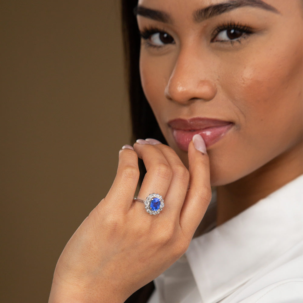 Vintage 3.00ct Sapphire &amp; Old Cut Diamond Cluster Ring