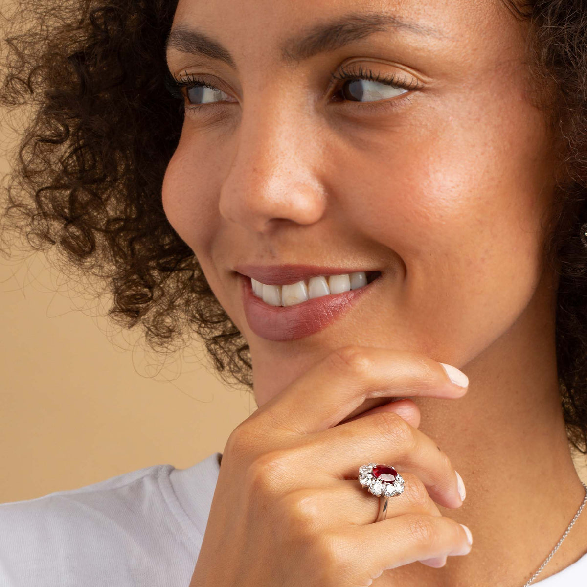 Rare Certified Burma Ruby and Diamond Cluster Ring