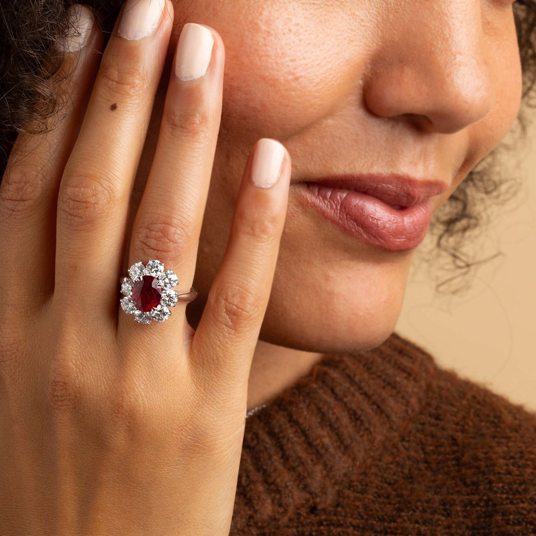 Rare Certified Burma Ruby and Diamond Cluster Ring