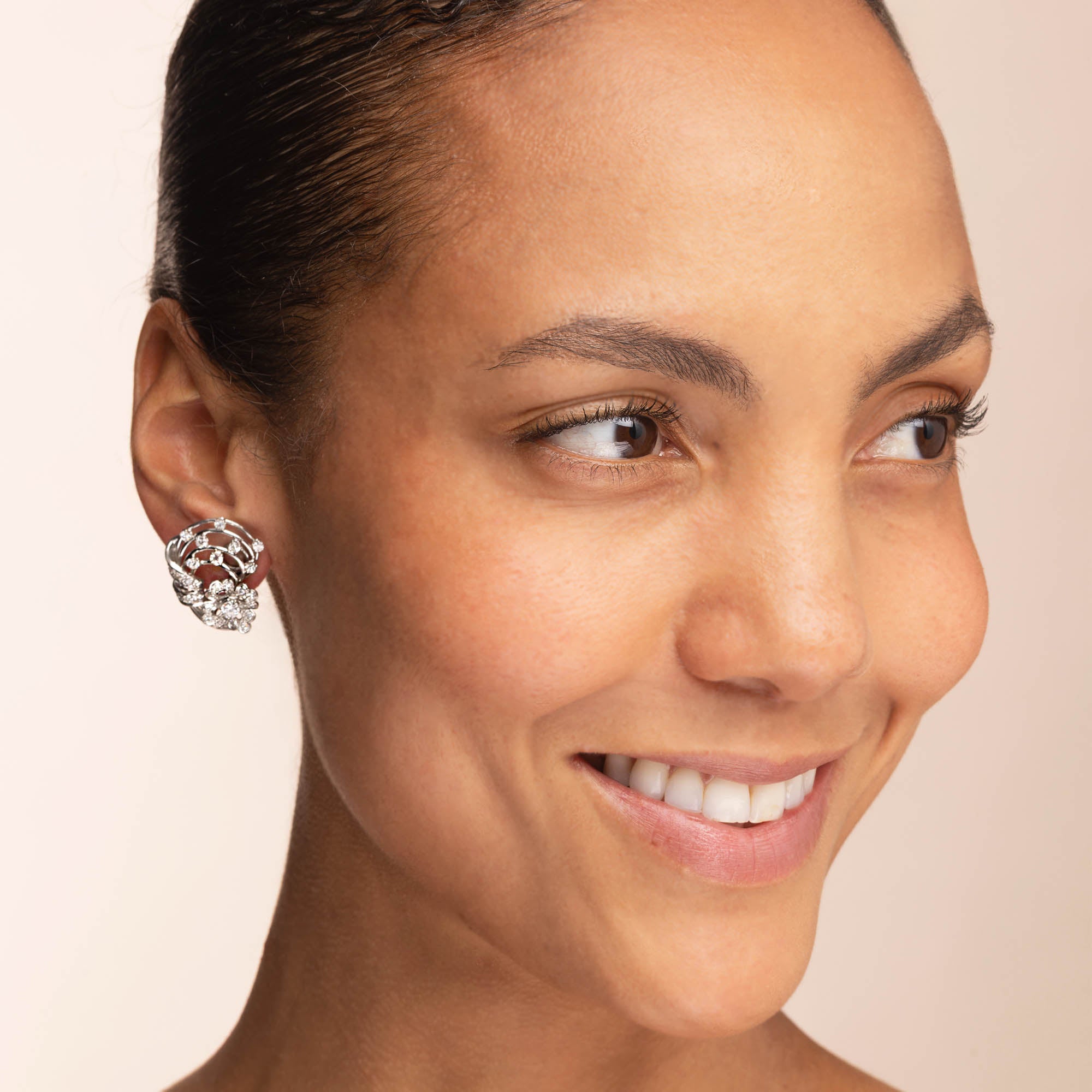 Vintage French Floral Design Diamond Earrings C.1950s