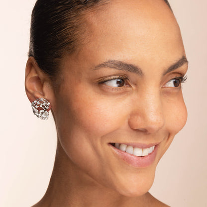 Vintage French Floral Design Diamond Earrings C.1950s