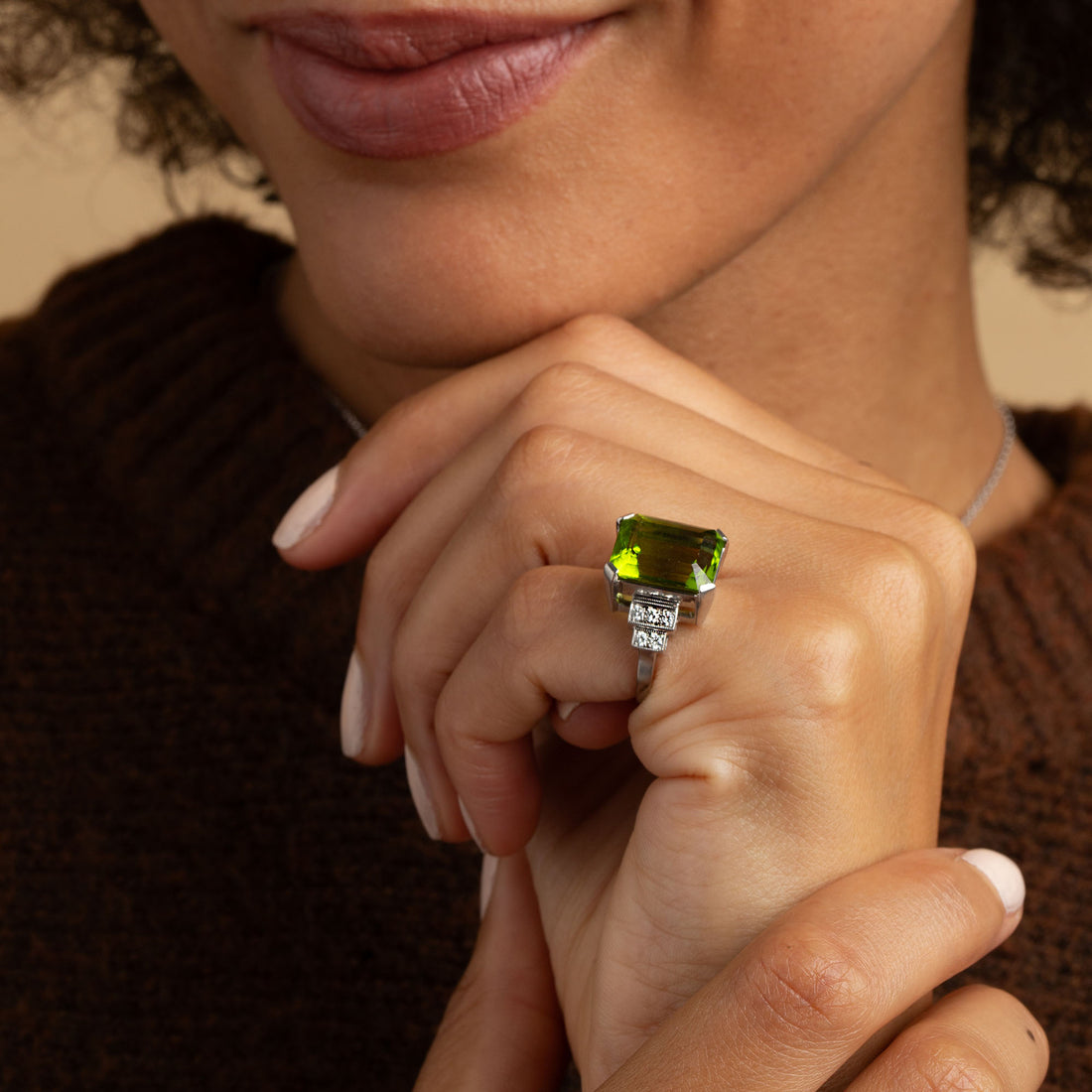 Vintage Peridot and Diamond Cocktail Ring