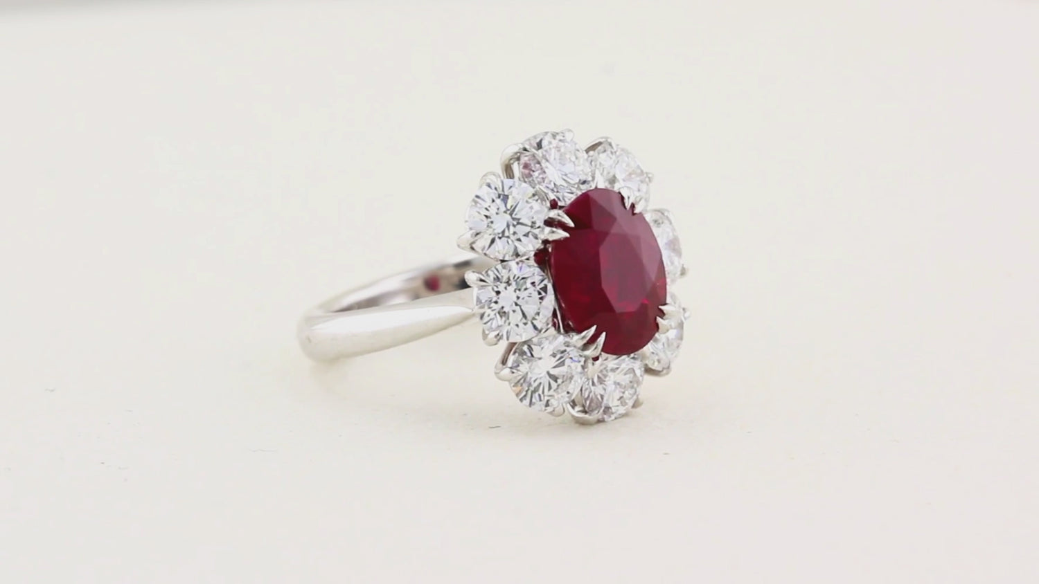 Rare Certified Burma Ruby and Diamond Cluster Ring
