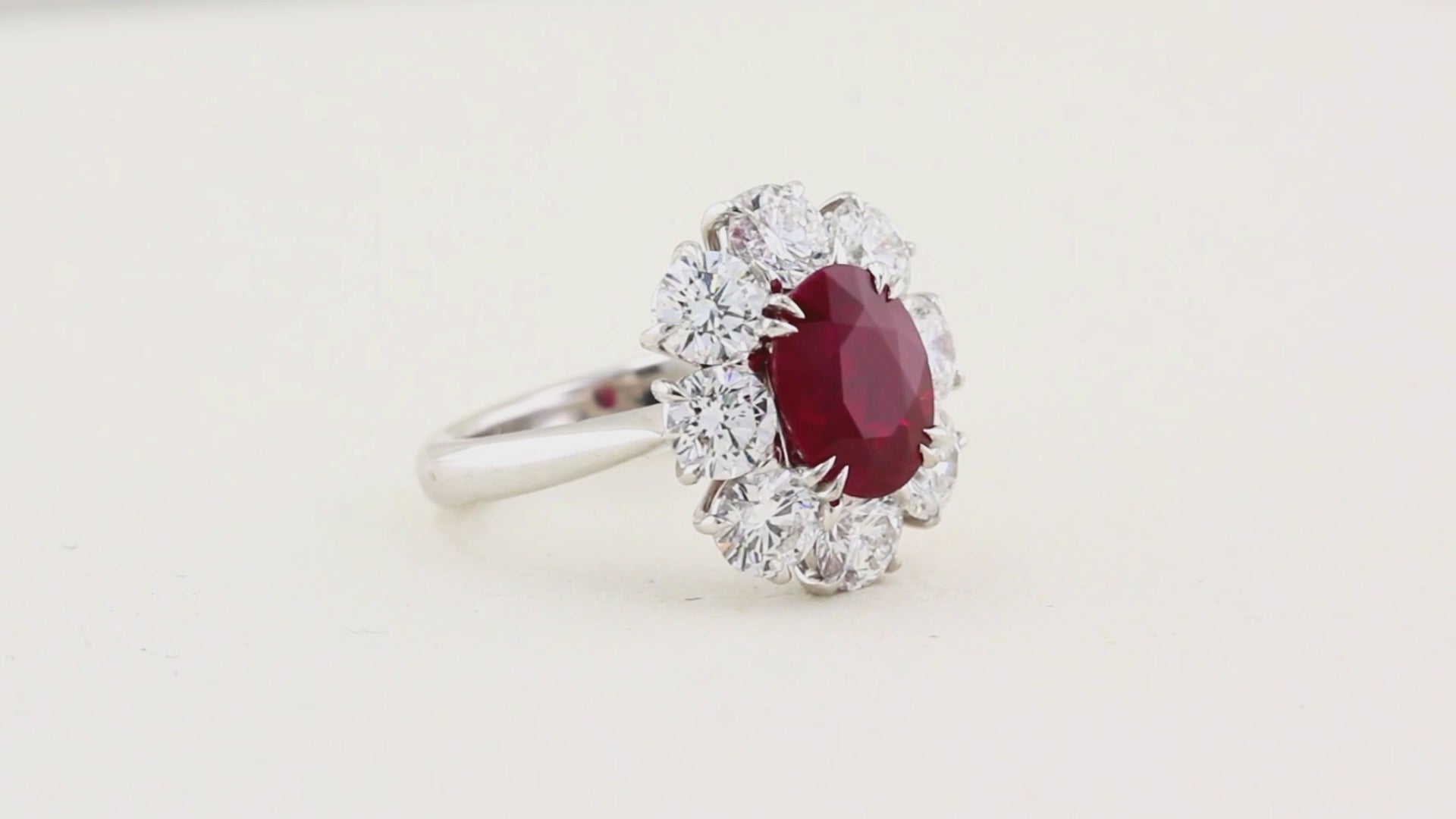 Rare Certified Burma Ruby and Diamond Cluster Ring