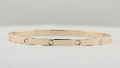 Cartier SM Rose Gold Diamond Love Bracelet - Size 17
