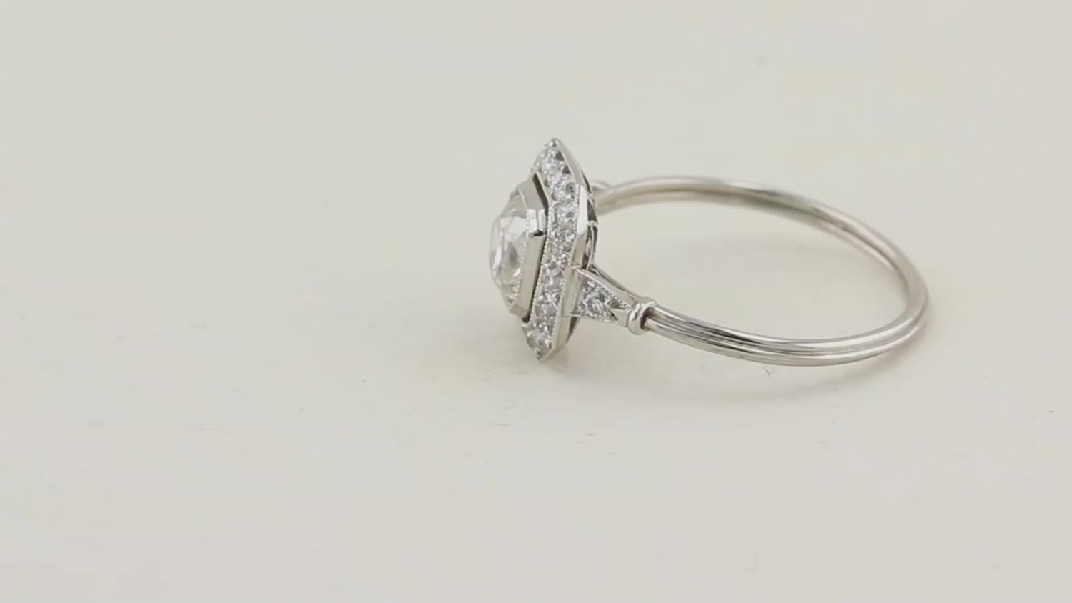 Vintage 1.00ct Old Mine Cushion Cut Diamond Cluster Ring