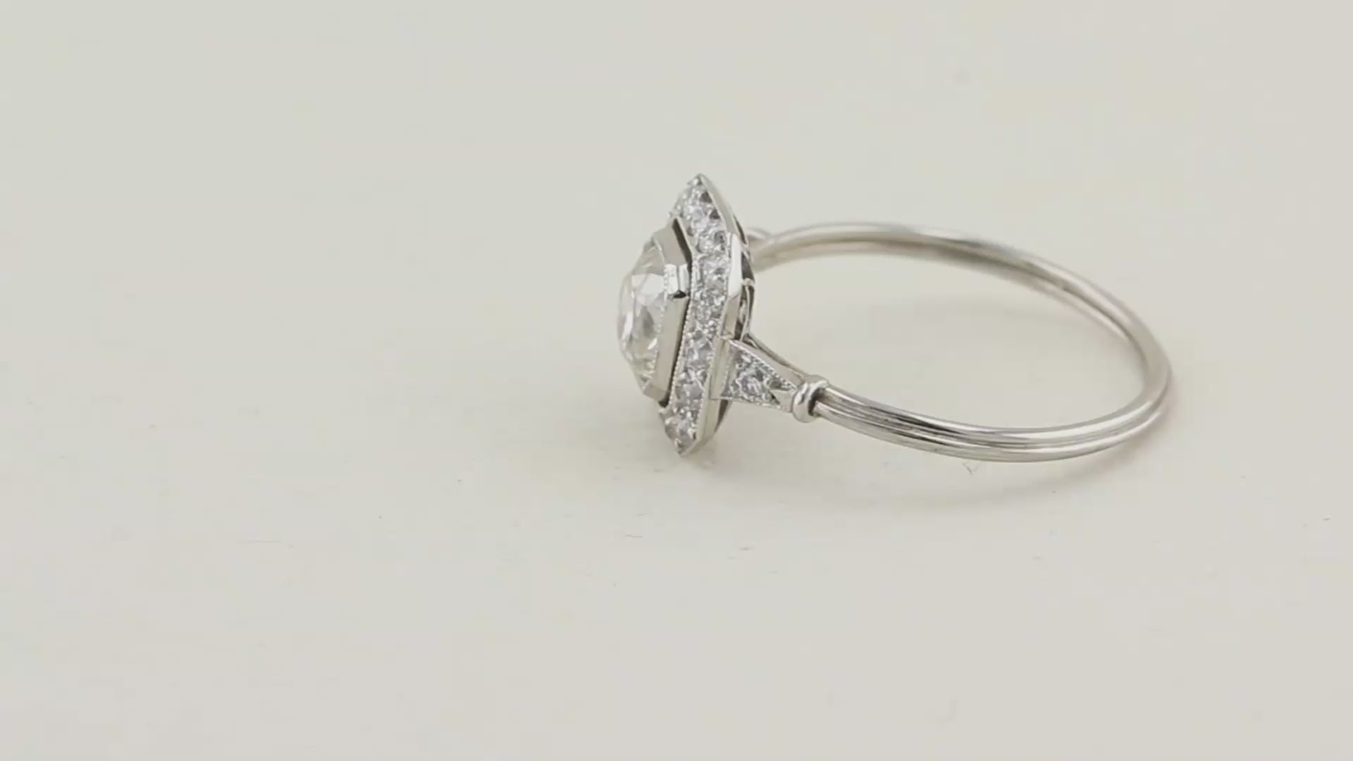 Vintage 1.00ct Old Mine Cushion Cut Diamond Cluster Ring