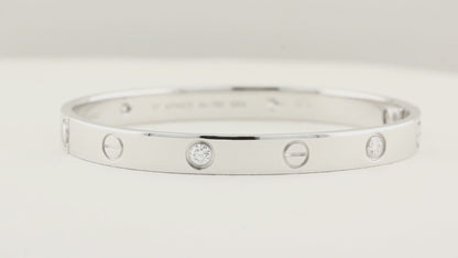 Cartier White Gold Diamond Love Bracelet - Size 17