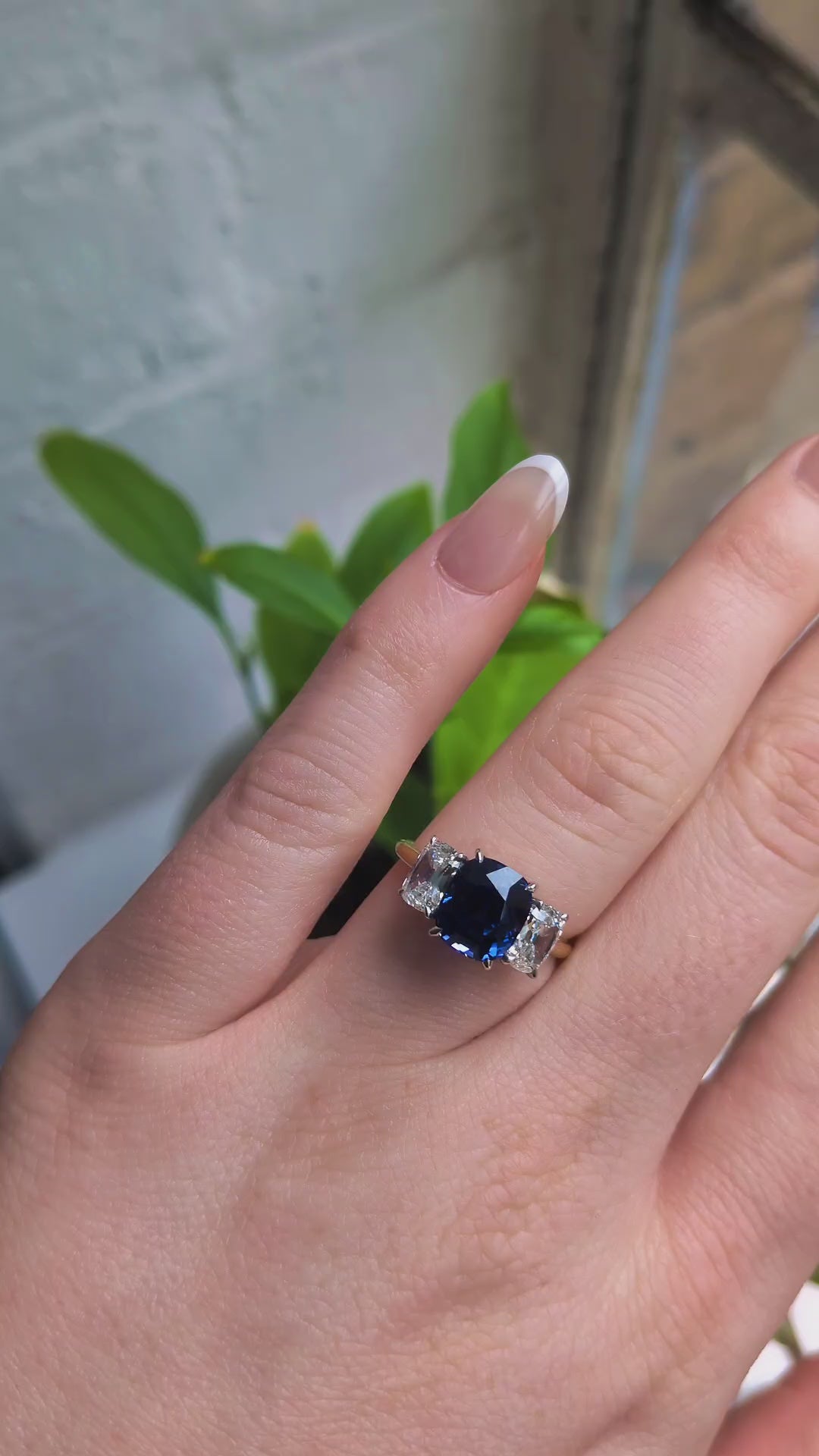 Sapphire and Diamond Three Stone Ring