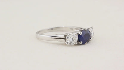 Oval Sapphire and Diamond Three Stone Ring
