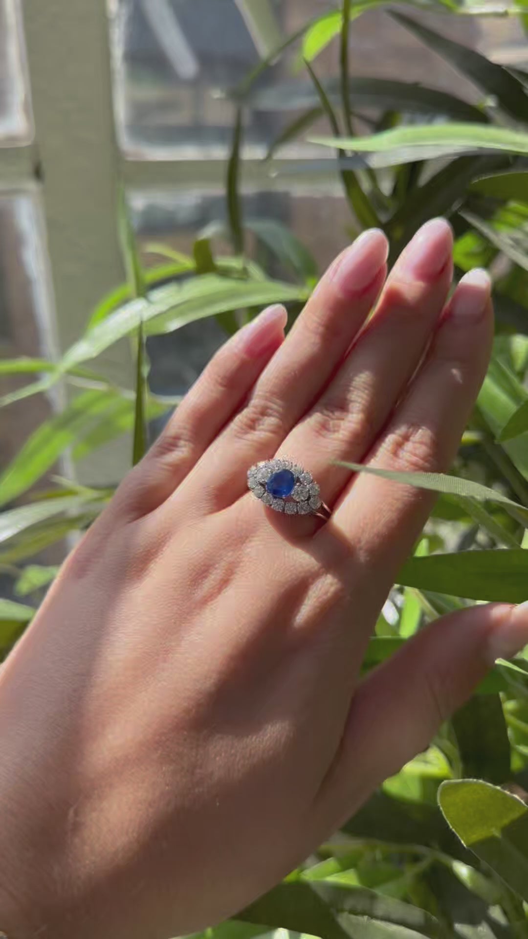 Vintage Natural Sapphire and Diamond Cluster Ring