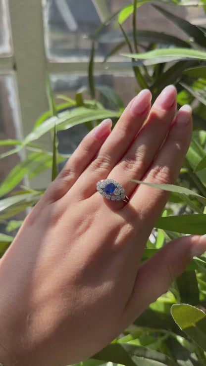 Vintage Natural Sapphire and Diamond Cluster Ring