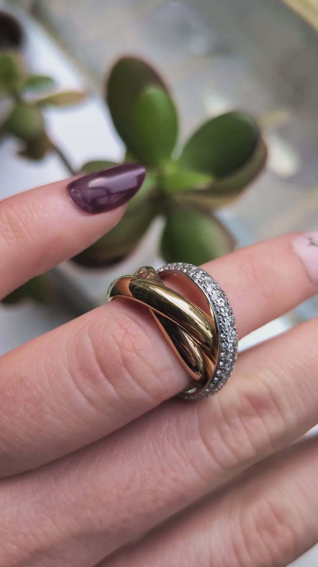 Cartier 18ct Gold Semi-Paved Trinity Ring - Size 49