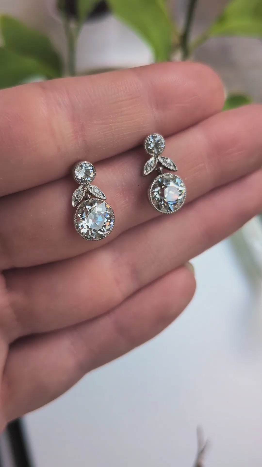 Vintage 3.47ct Old Cut Diamond Drop Earrings c.1930s