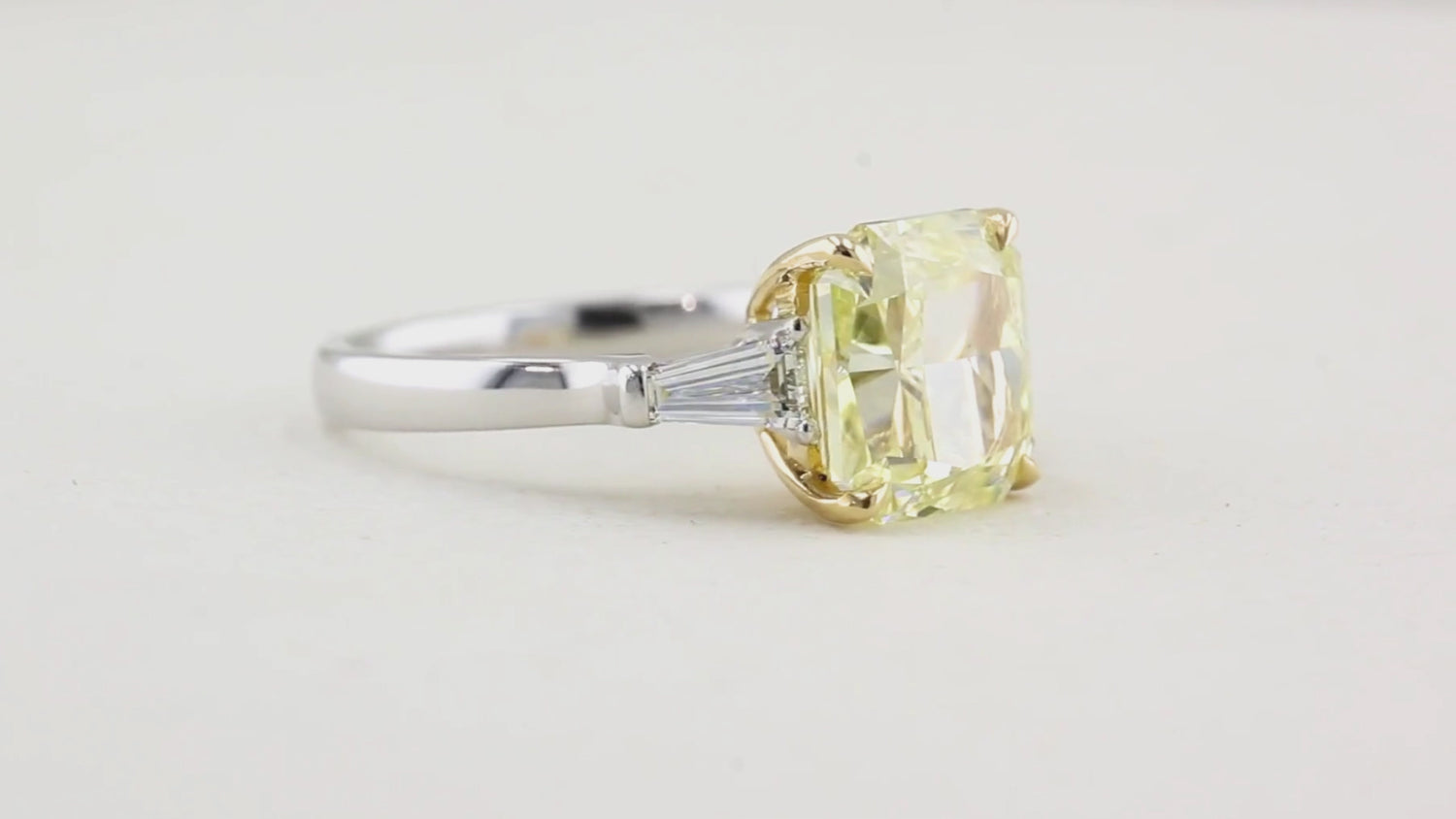 4.22ct Natural Fancy Yellow Diamond Three Stone Ring