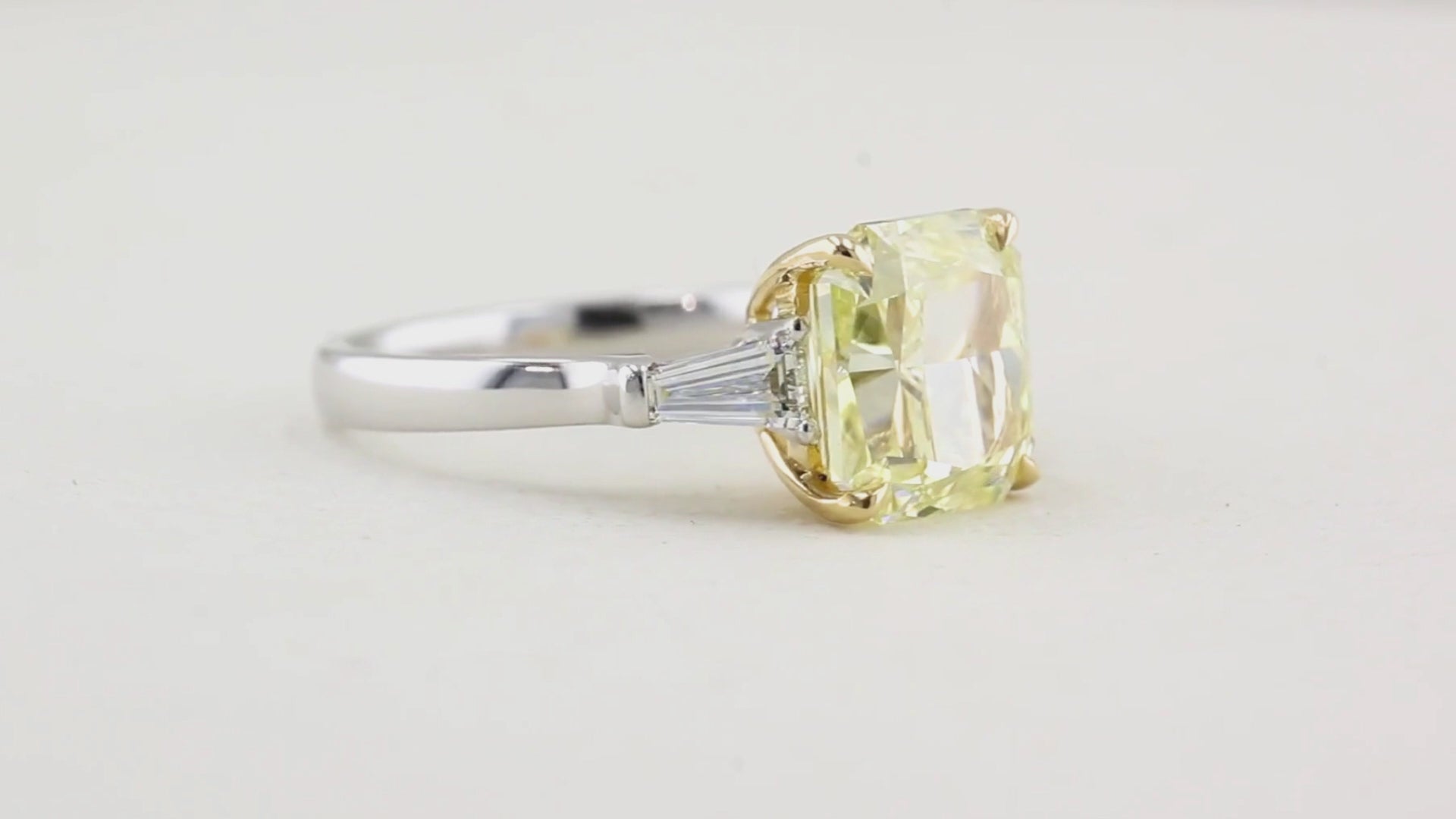 4.22ct Natural Fancy Yellow Diamond Three Stone Ring
