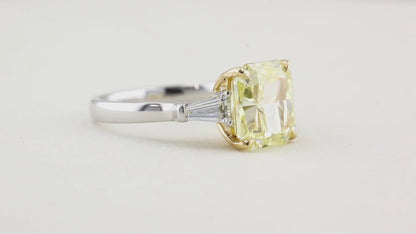 4.22ct Natural Fancy Yellow Diamond Three Stone Ring