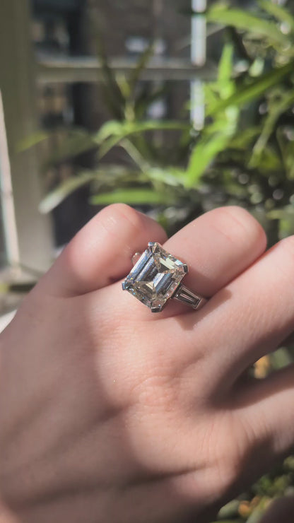 7.21ct Emerald Cut Diamond Ring with Tapered Baguettes