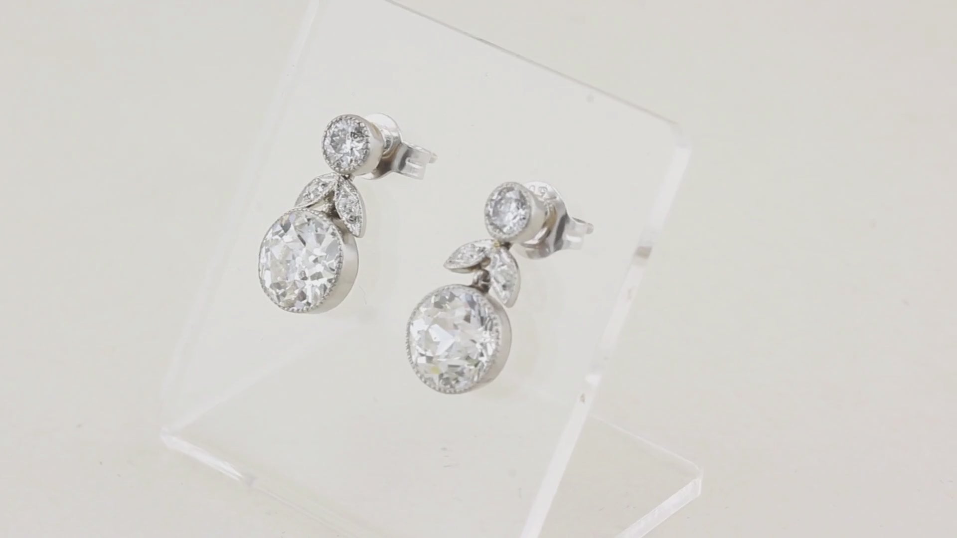Vintage 3.47ct Old Cut Diamond Drop Earrings c.1930s