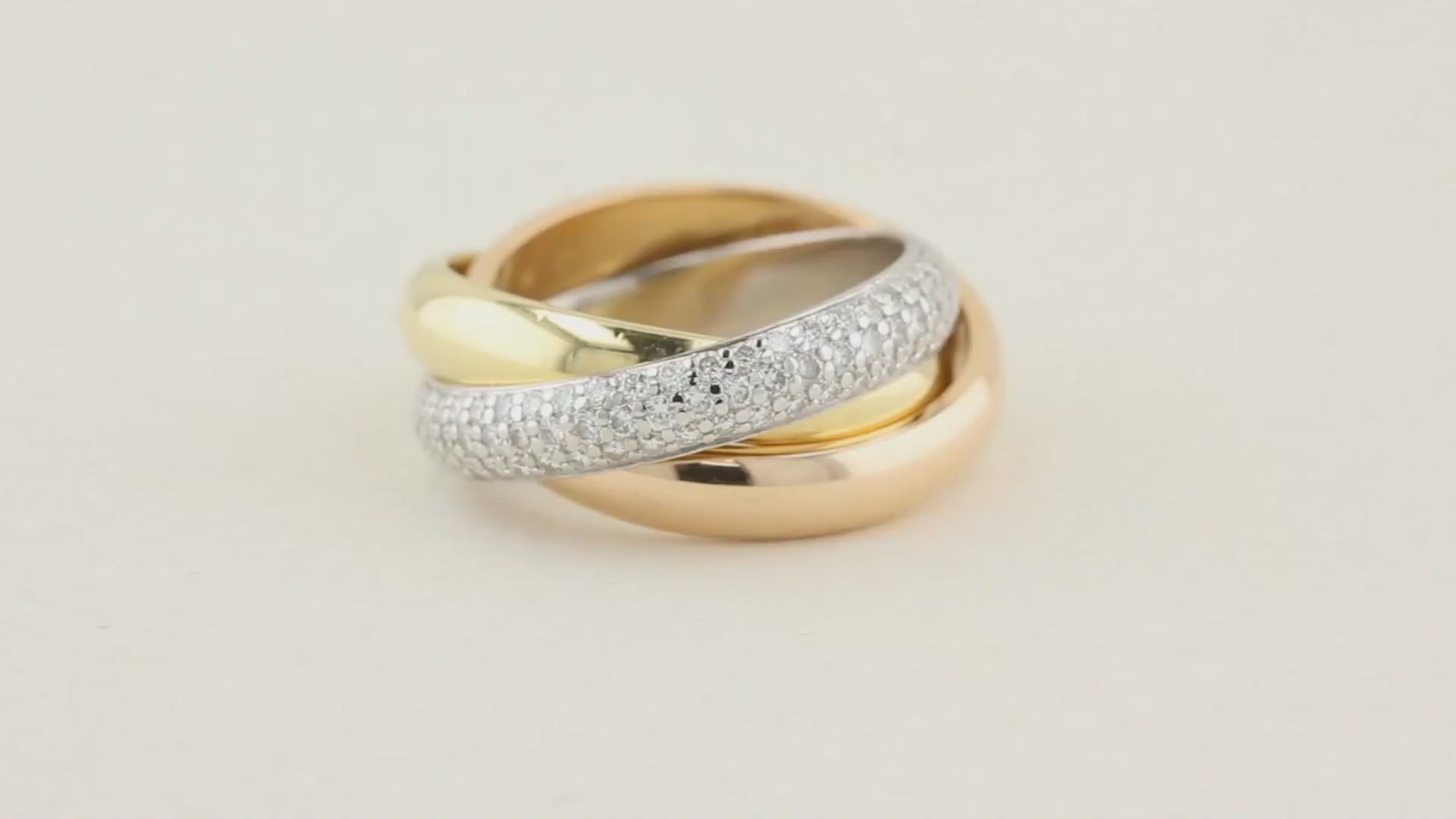 Cartier 18ct Gold Semi-Paved Trinity Ring - Size 49