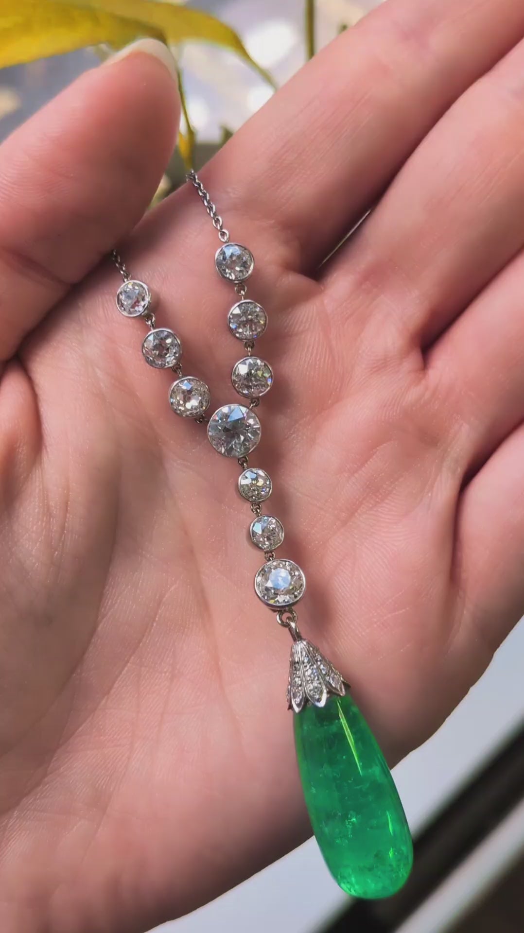 Antique 30ct Emerald and Old Cut Diamond Pendant c.1920s