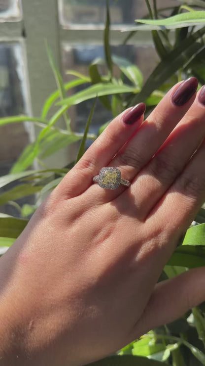 1.70ct Natural Fancy Yellow Diamond Cluster Ring