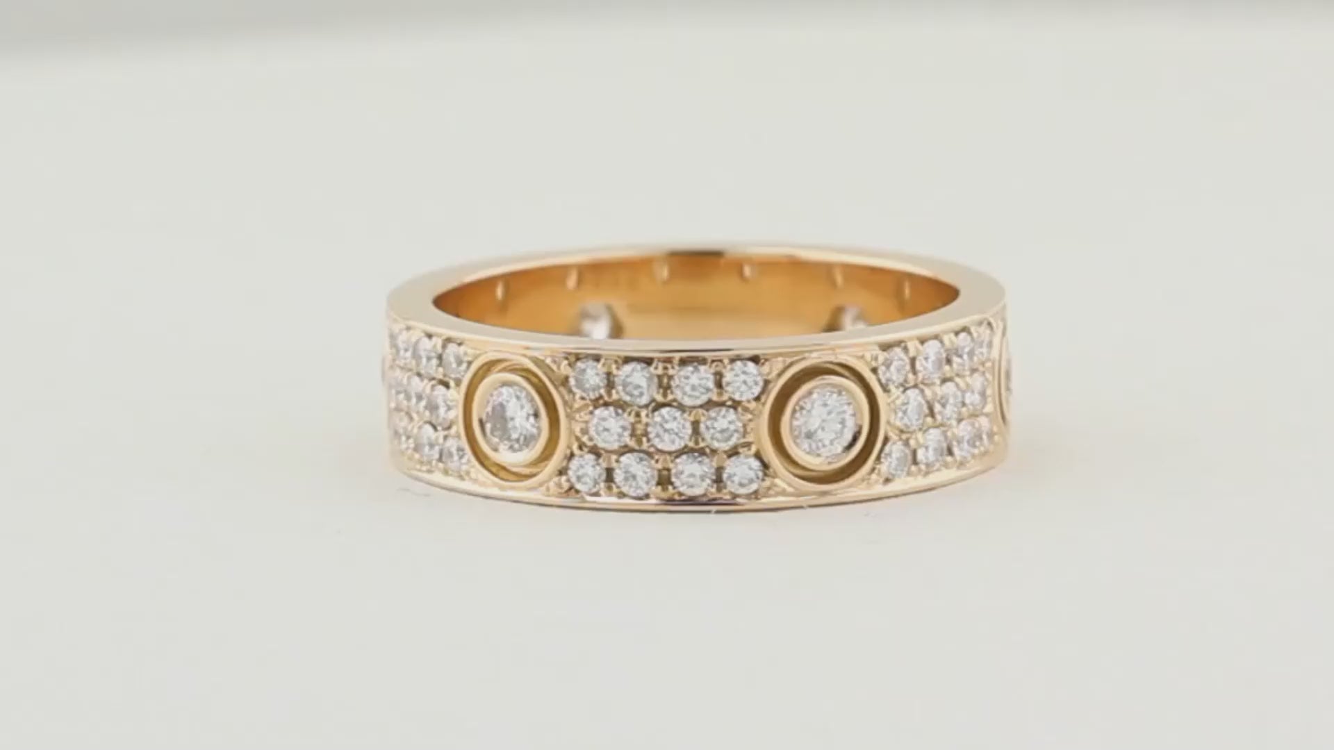 Cartier Rose Gold Pave Diamond Love Ring - Size 56