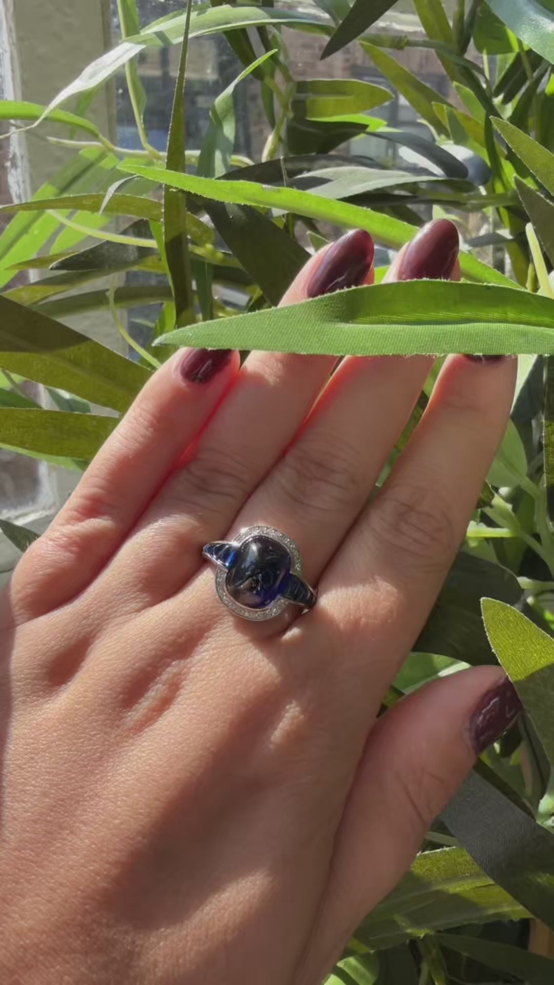 Antique Natural Sugarloaf Sapphire Cluster Ring