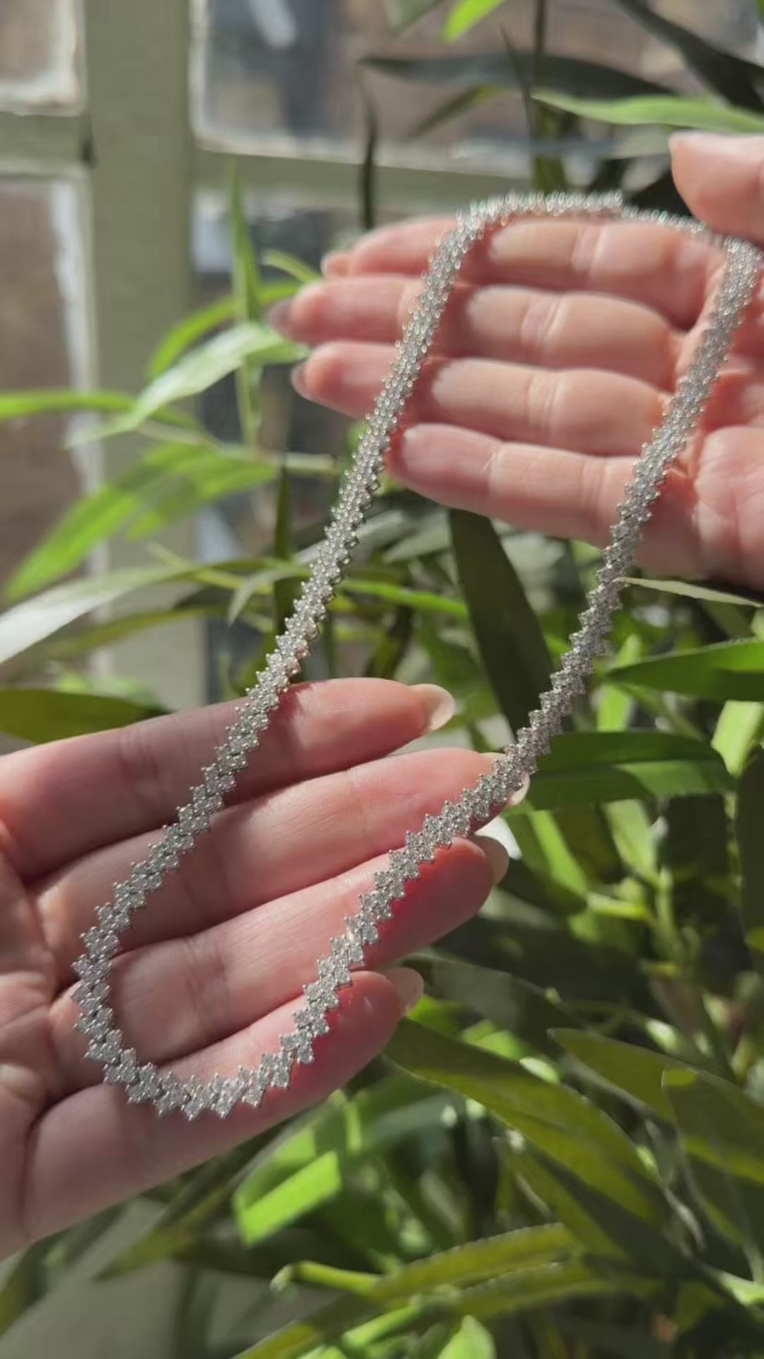 White Gold Three Row Tennis Necklace