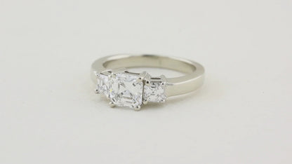 Asscher Cut Diamond Three Stone Ring